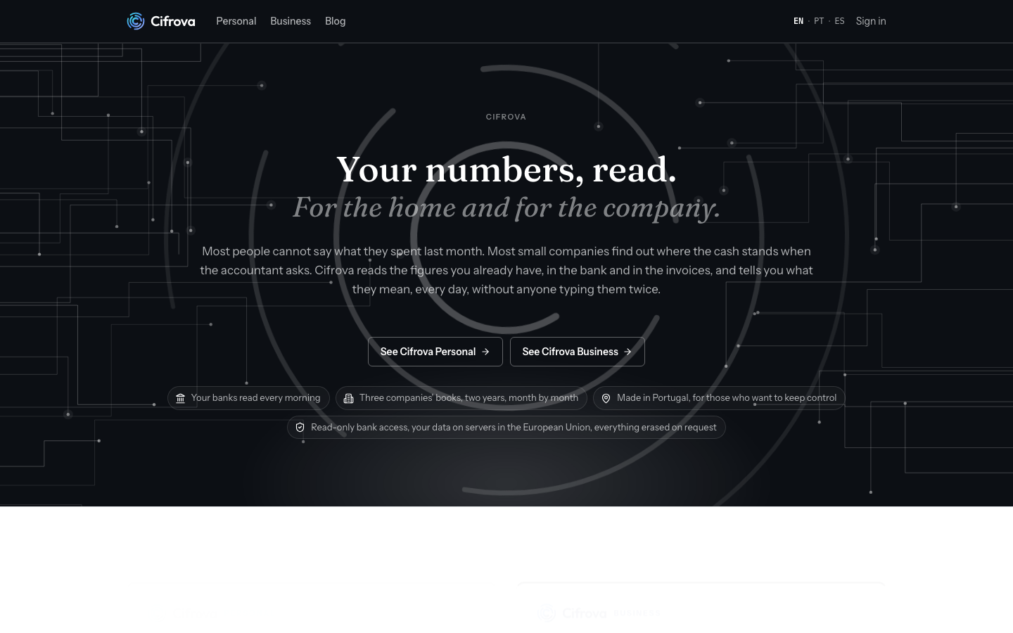 Cifrova homepage screenshot