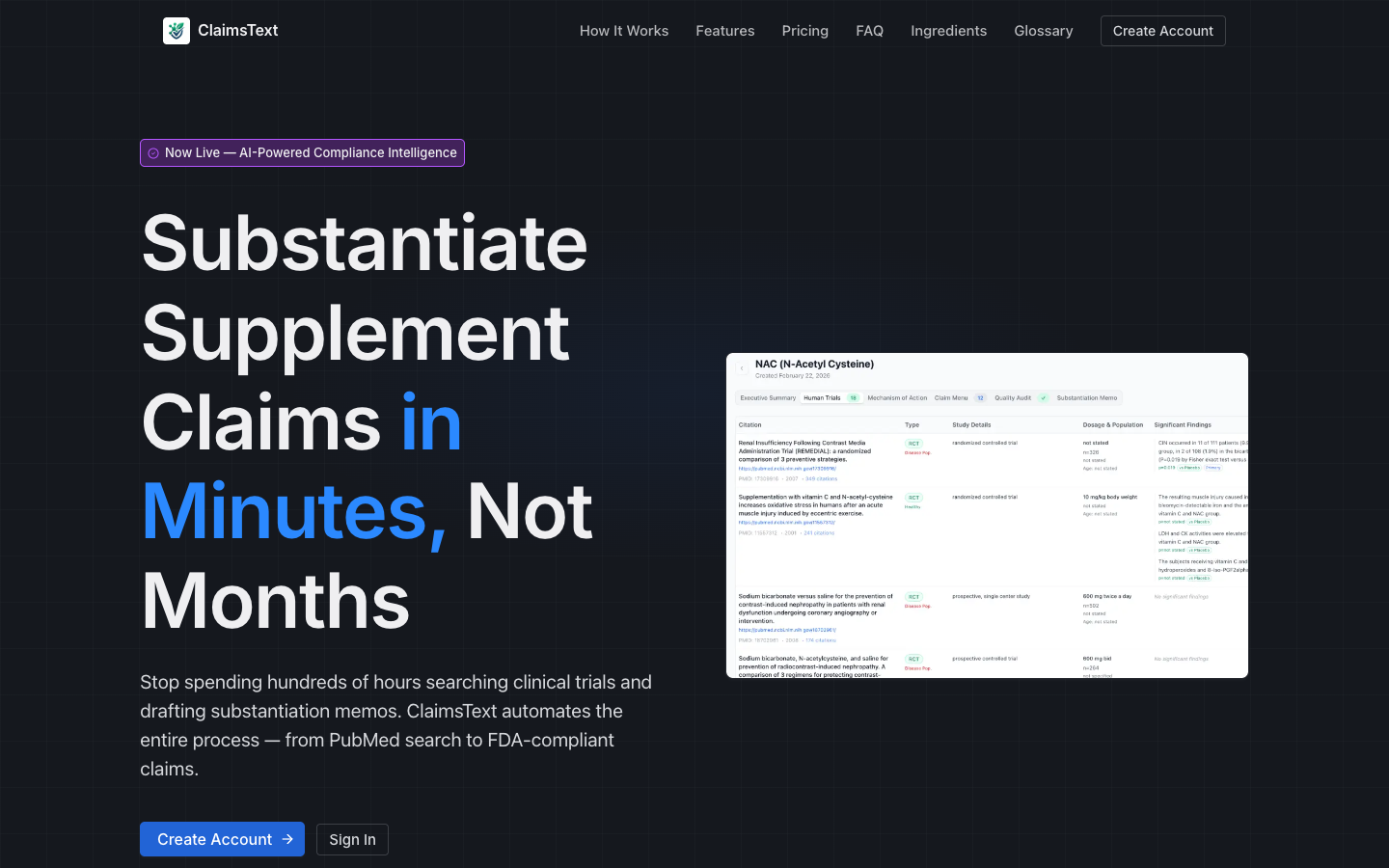 ClaimsText homepage screenshot