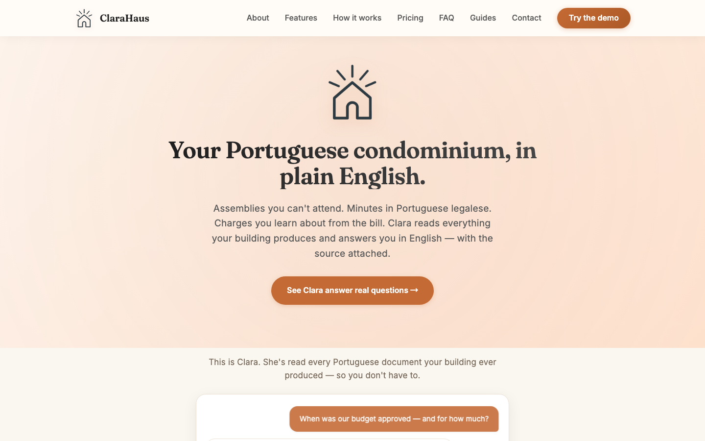 ClaraHaus homepage screenshot
