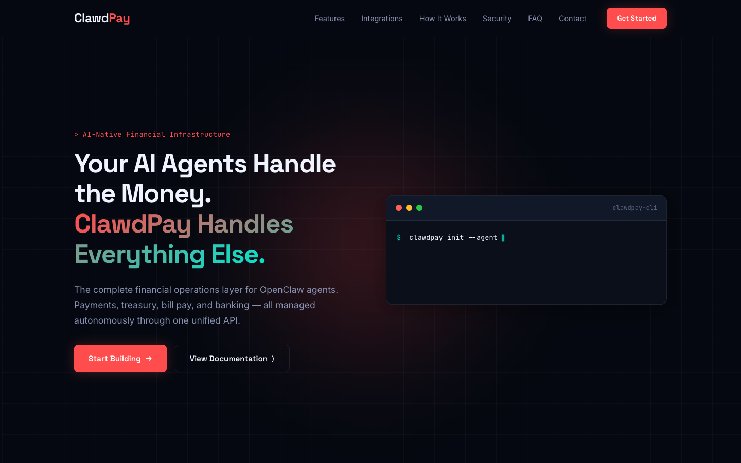 ClawdPay homepage screenshot