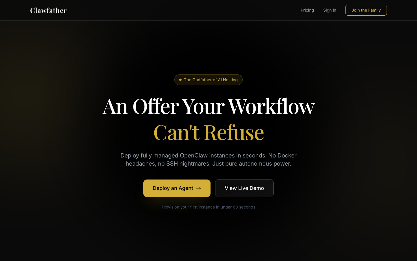 Clawfather homepage screenshot