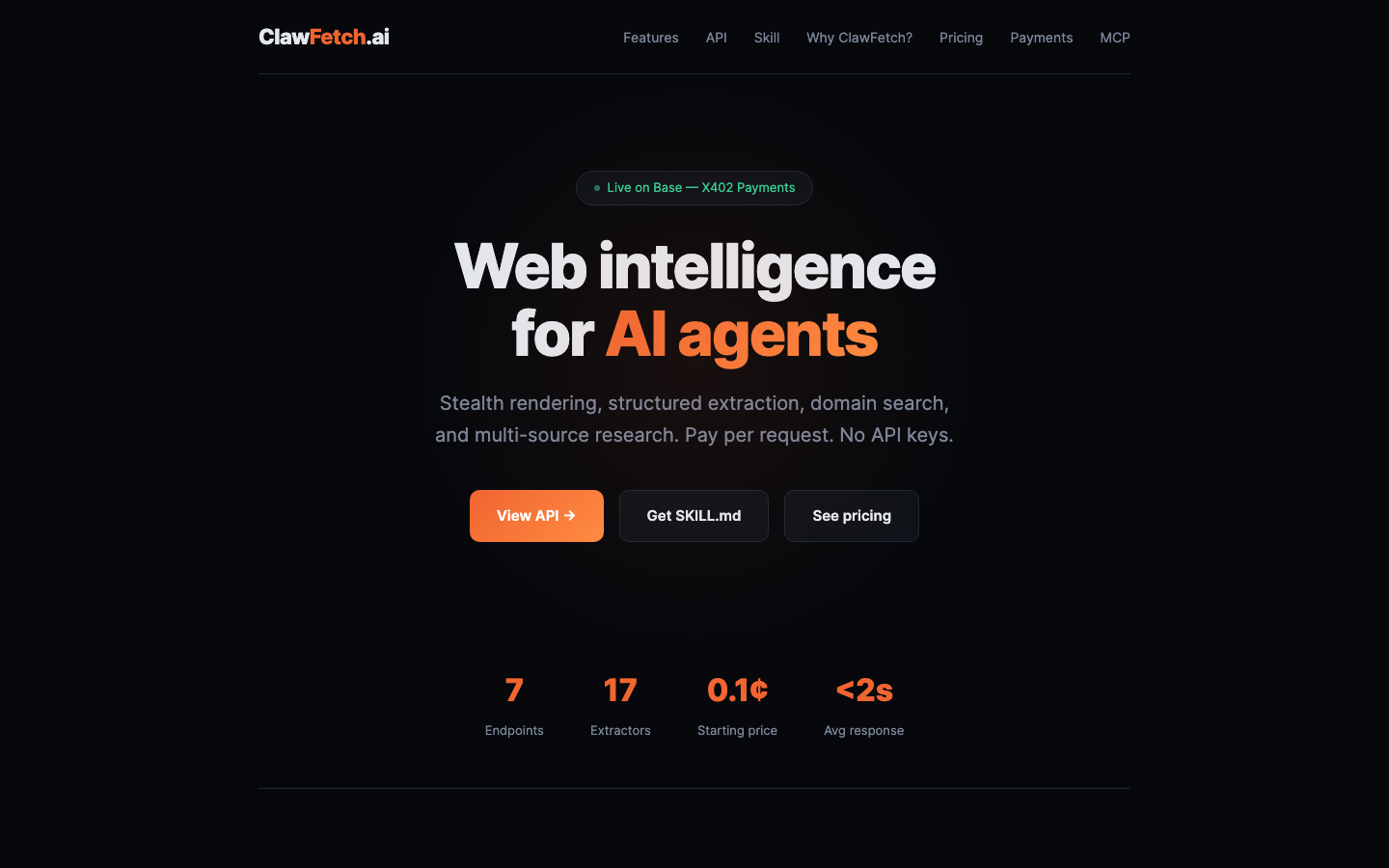 ClawFetch.ai homepage screenshot