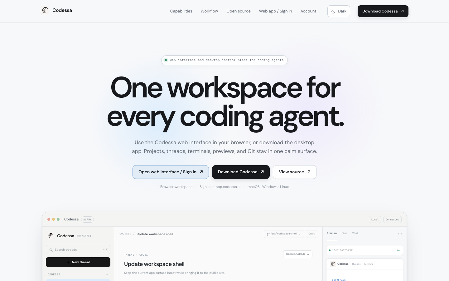 Codessa homepage screenshot