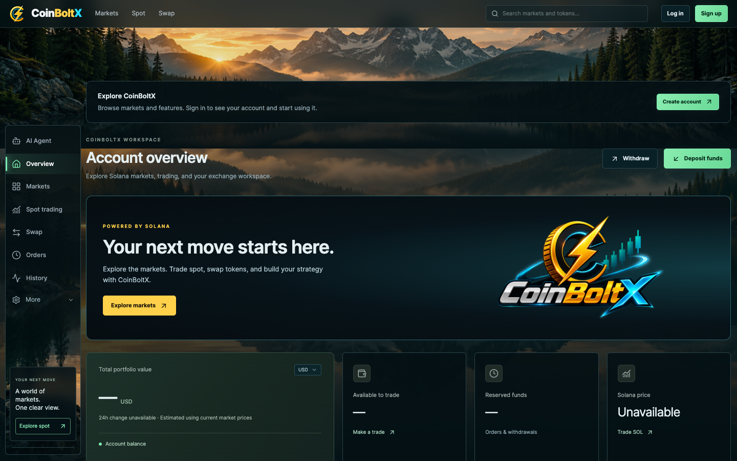 CoinBoltX homepage screenshot
