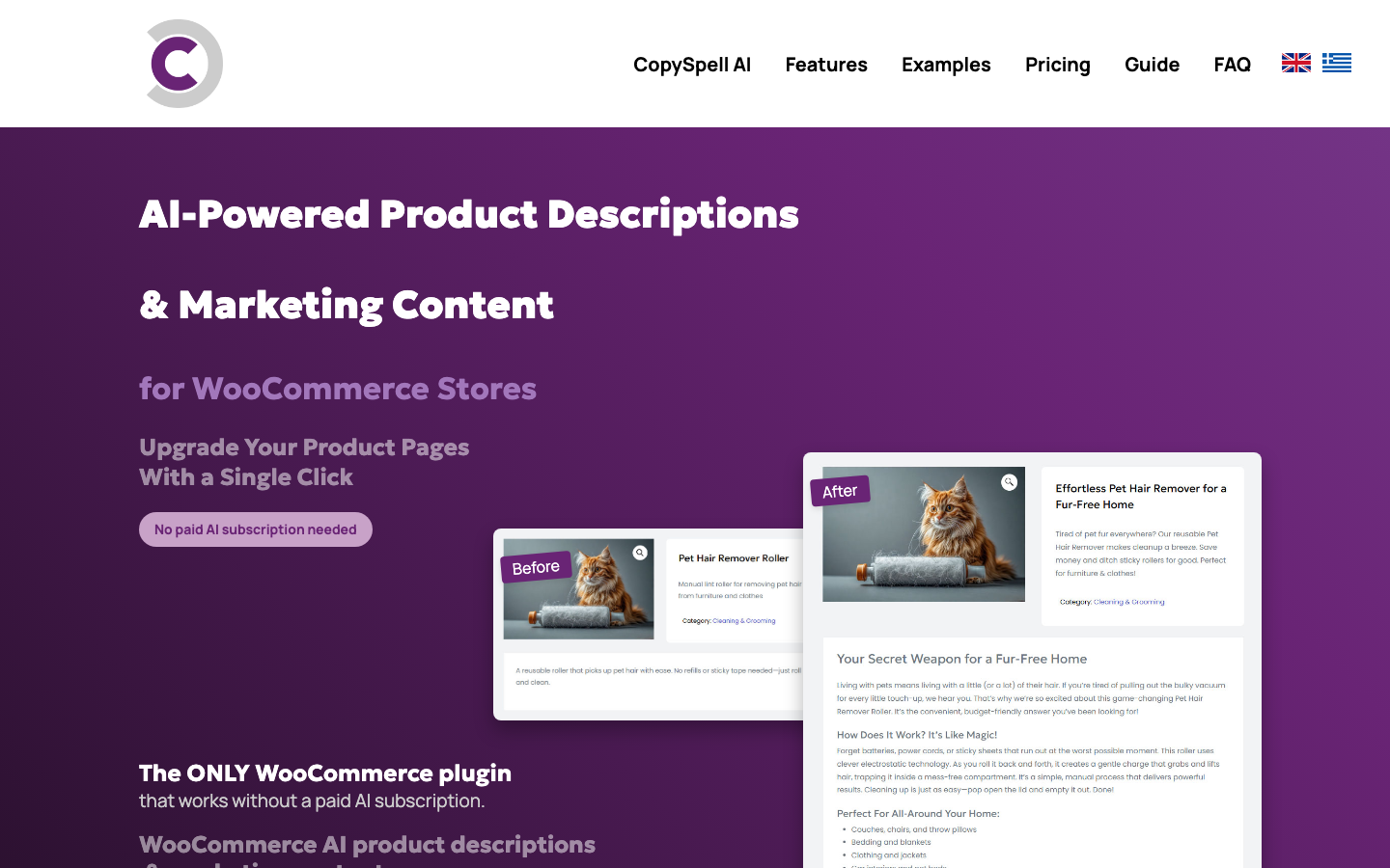 CopySpell AI homepage screenshot