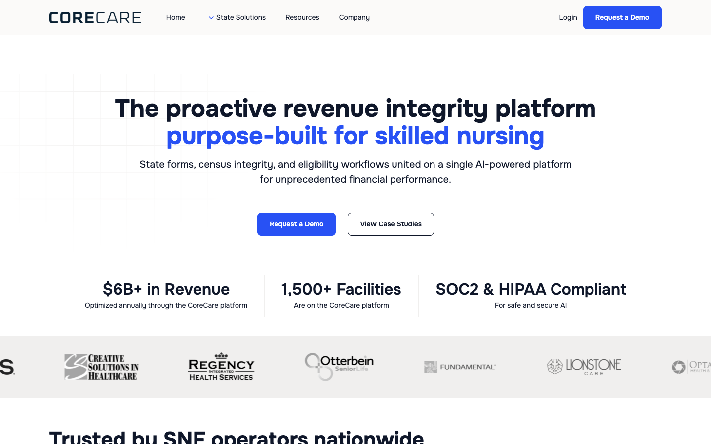 CoreCare homepage screenshot