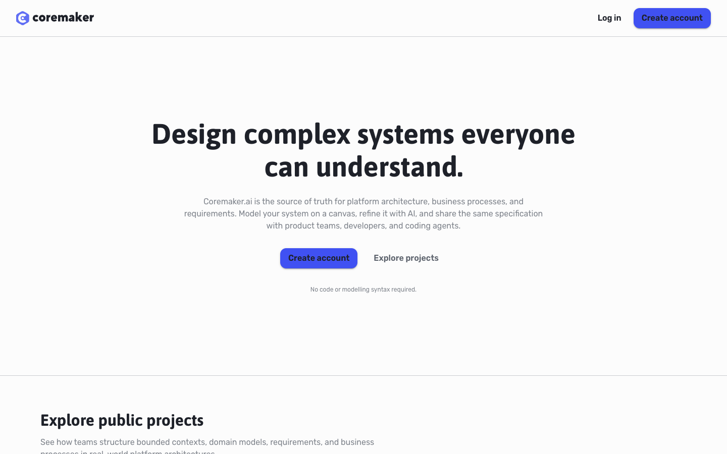Coremaker homepage screenshot