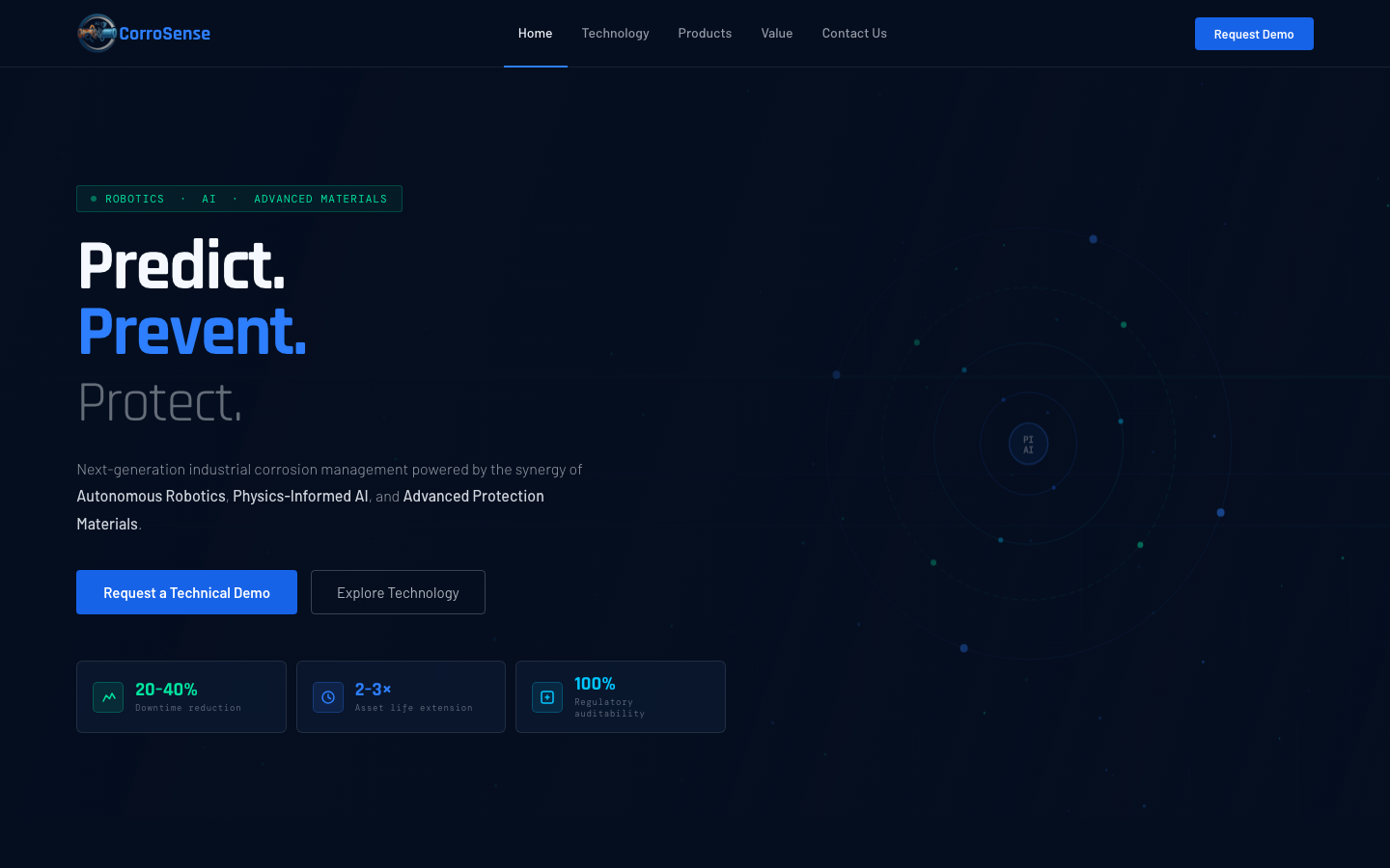 CorroSense homepage screenshot