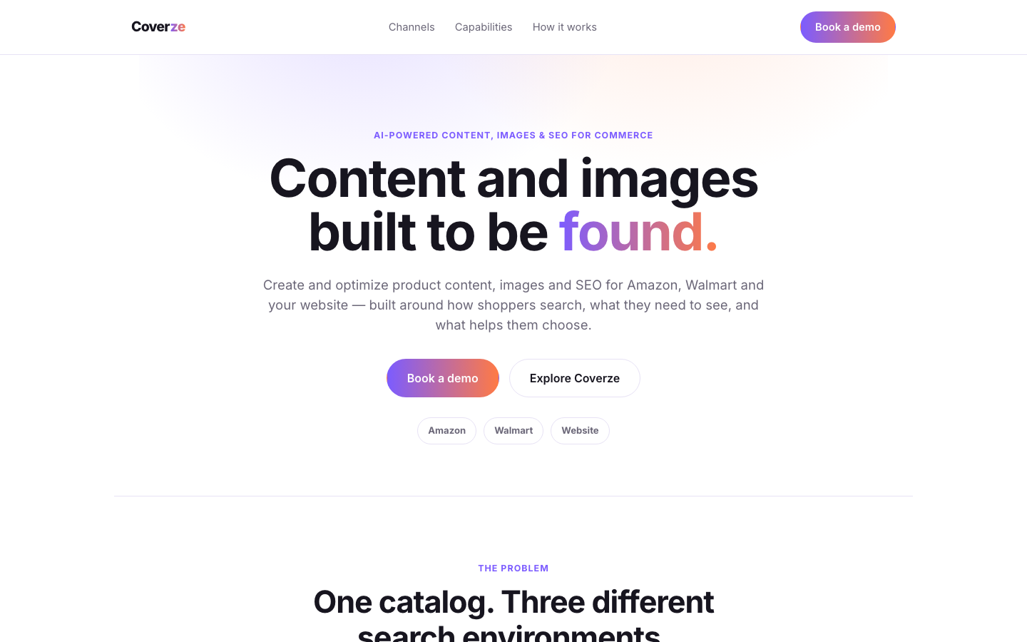 Coverze homepage screenshot