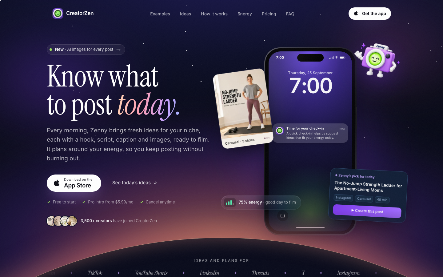 CreatorZen homepage screenshot