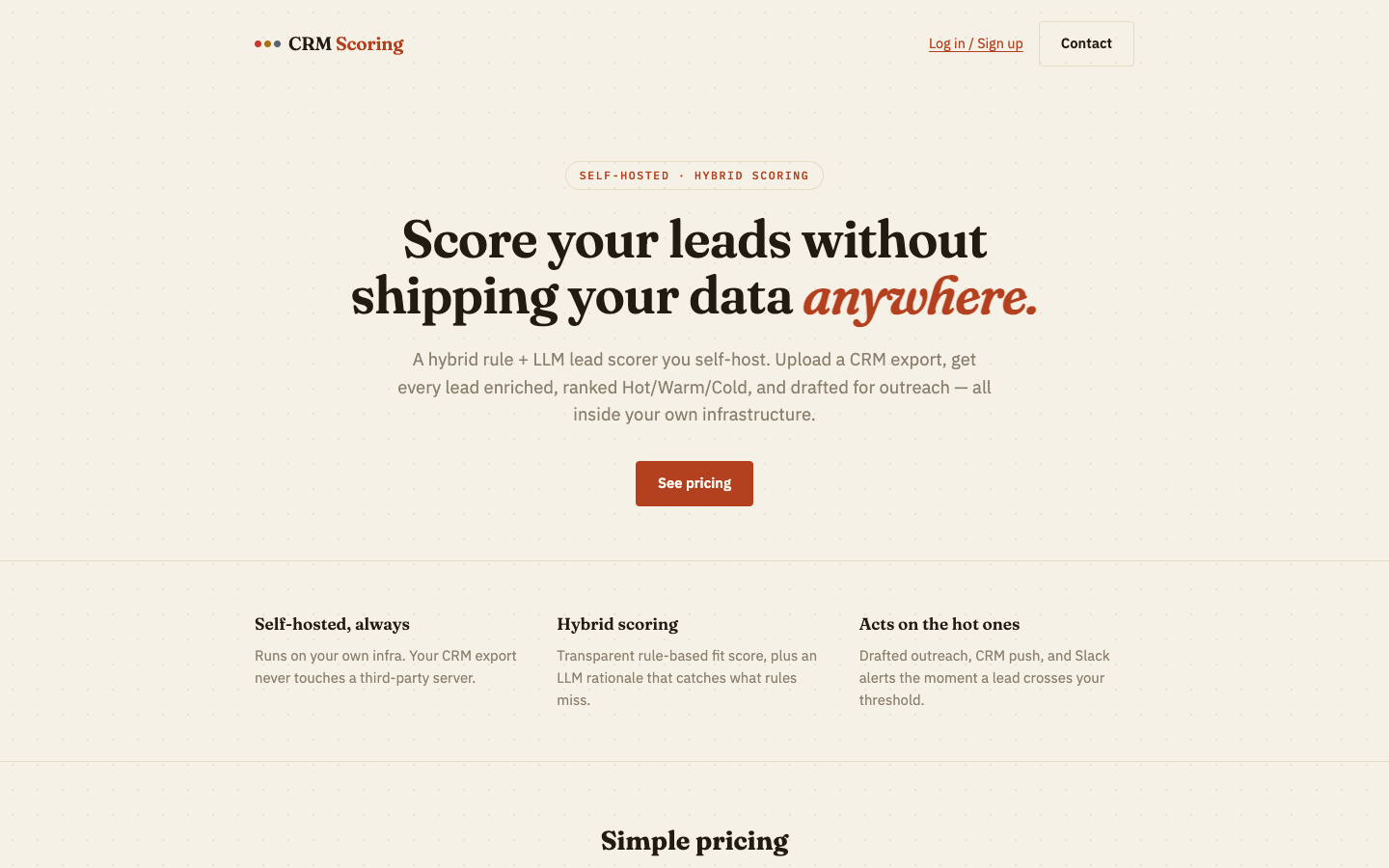 CRM Scoring homepage screenshot