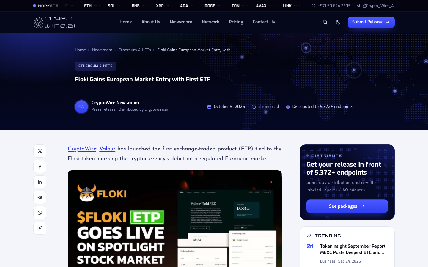 CryptoWire homepage screenshot