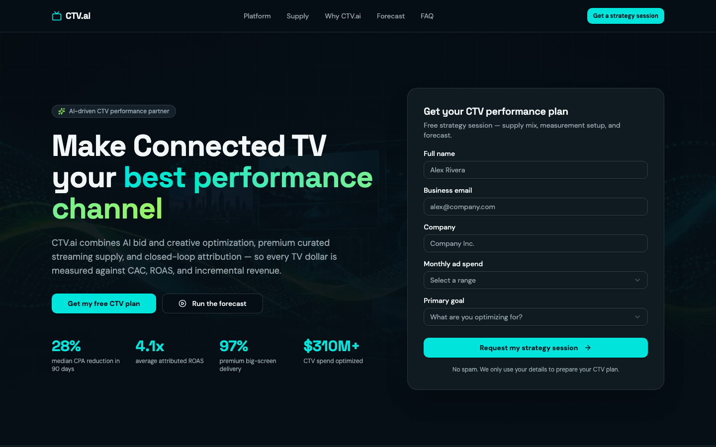CTV.ai homepage screenshot