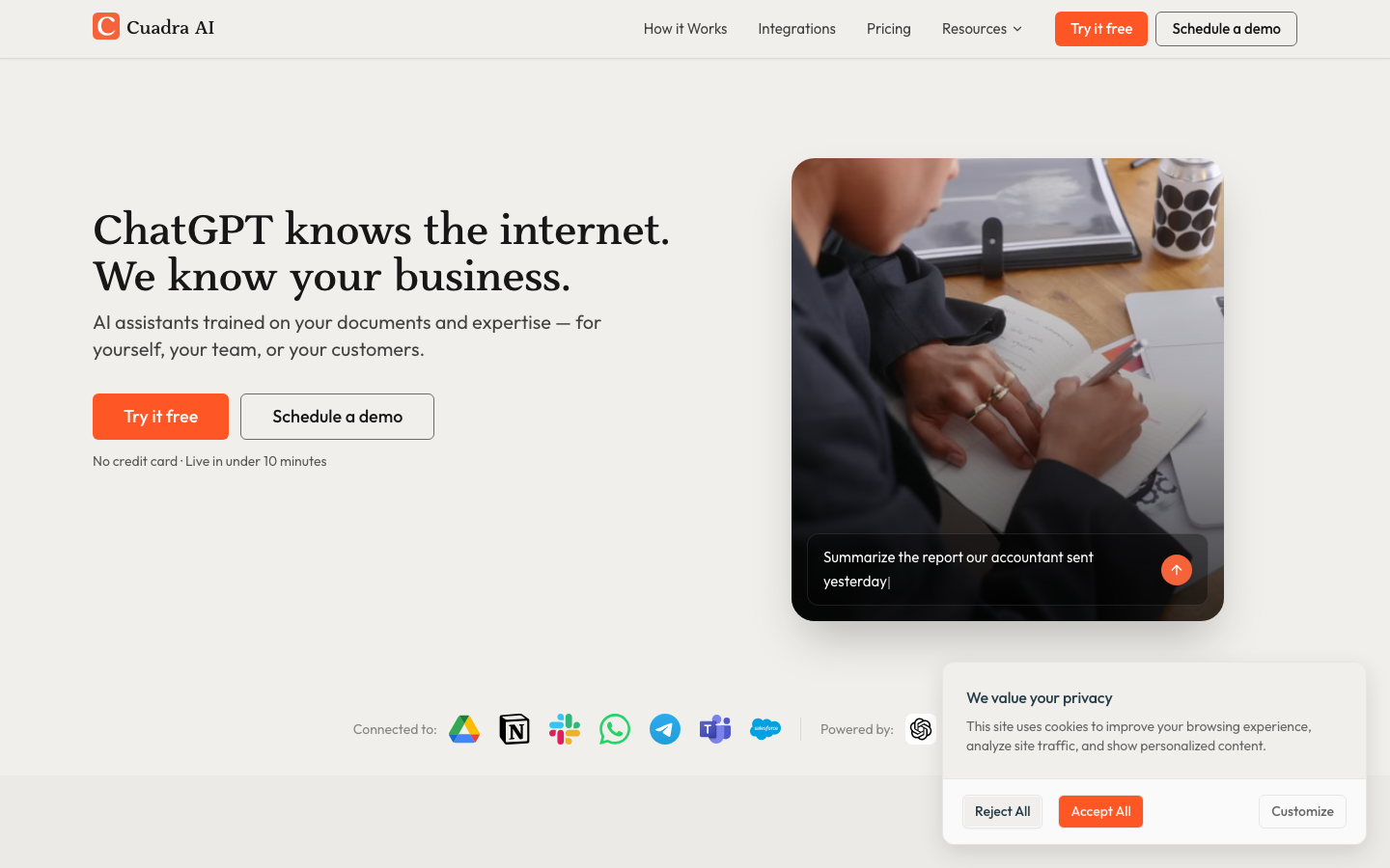 Cuadra AI homepage screenshot