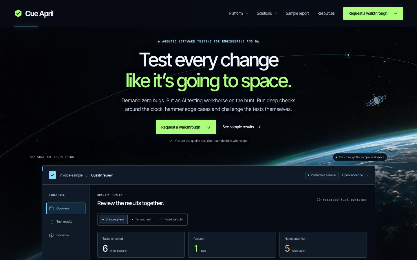 Cue April homepage screenshot