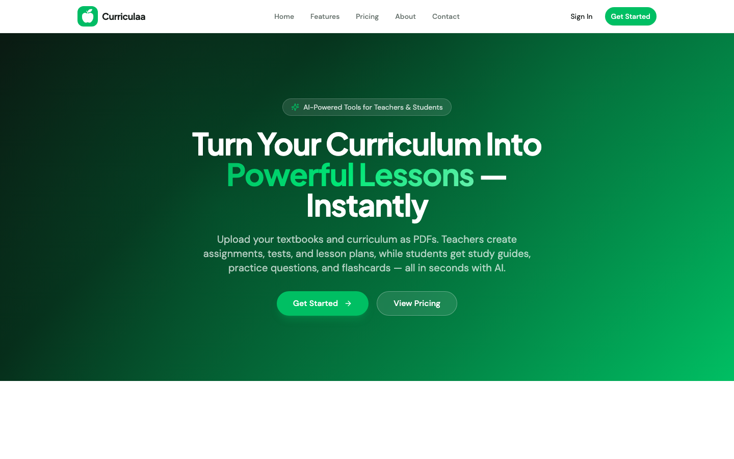 Curriculaa homepage screenshot