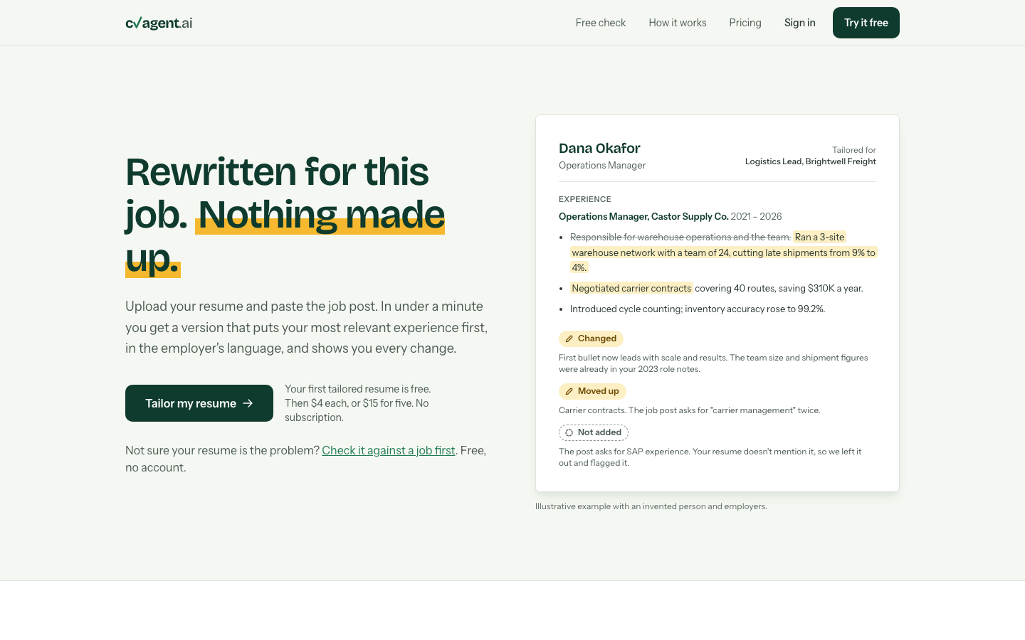 cvagent.ai homepage screenshot