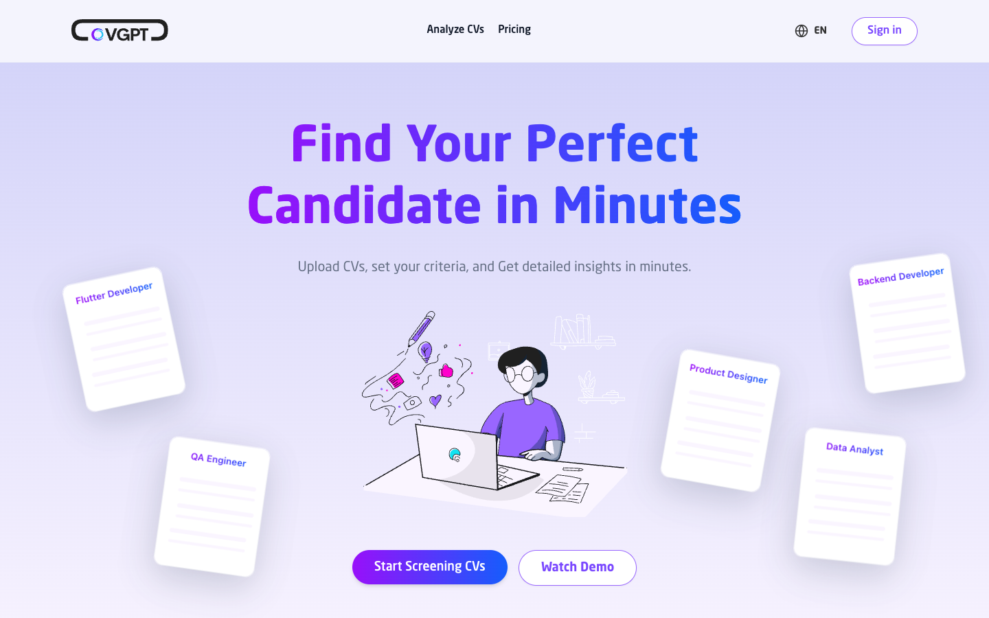 Analyze CVs & AI Resume Screening Online homepage screenshot