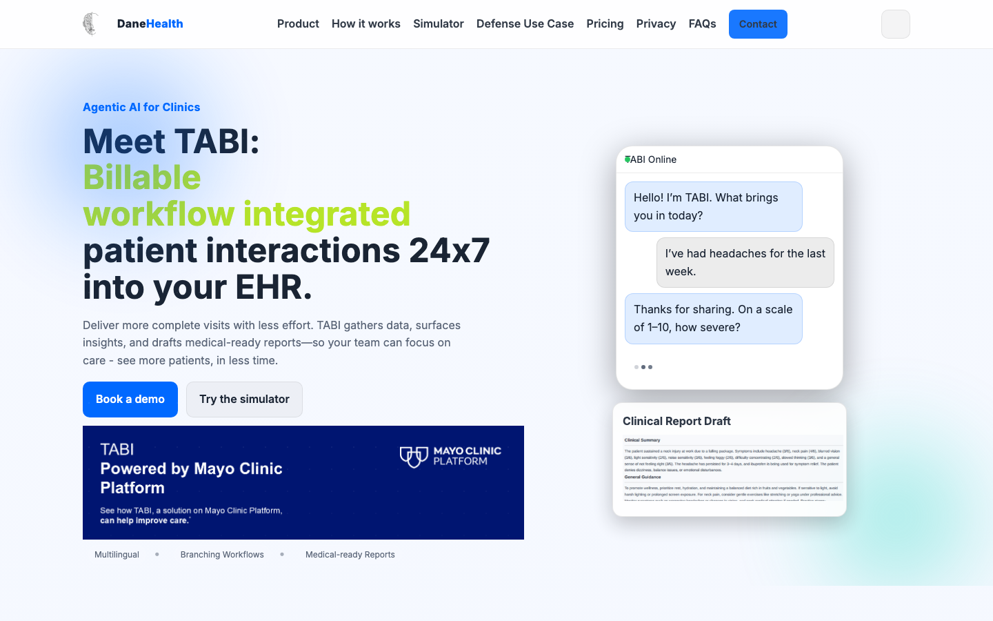 Dane Health homepage screenshot
