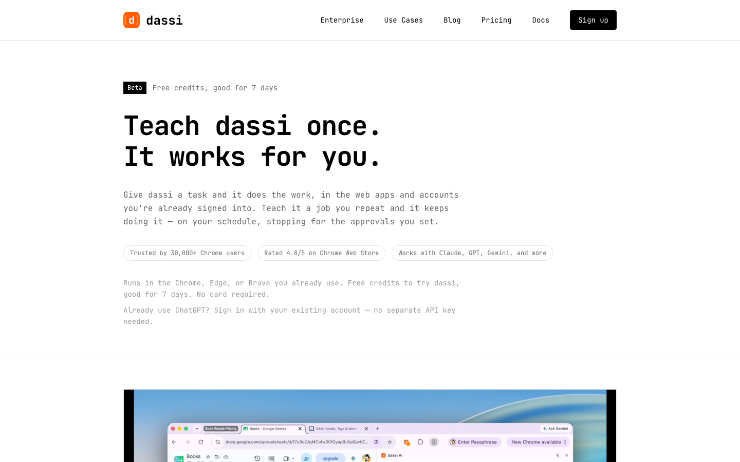 Dassi homepage screenshot