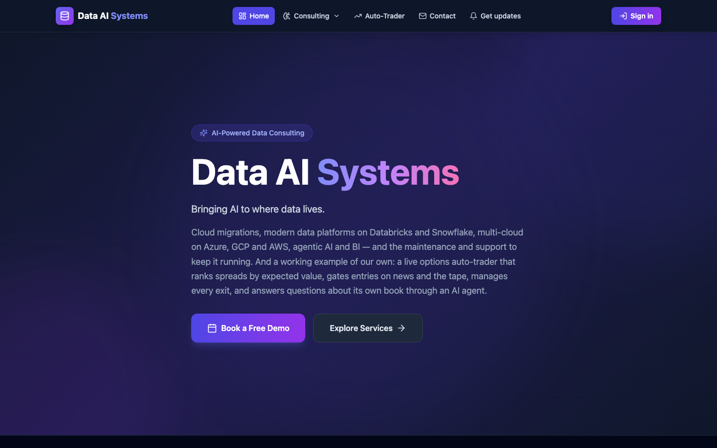 Data AI Systems homepage screenshot