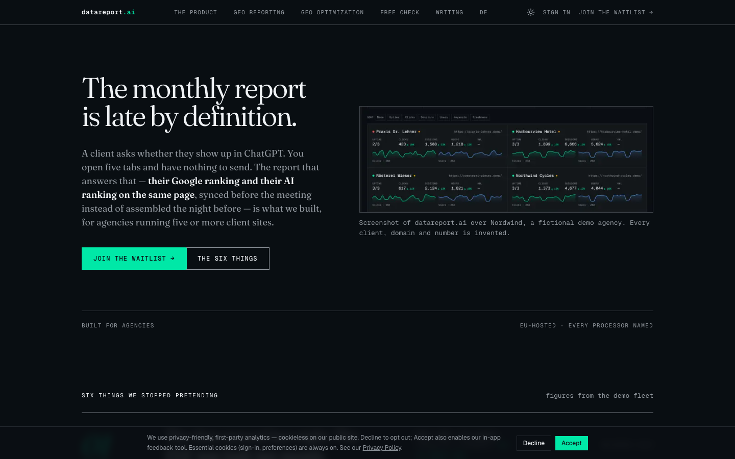 DataReport homepage screenshot