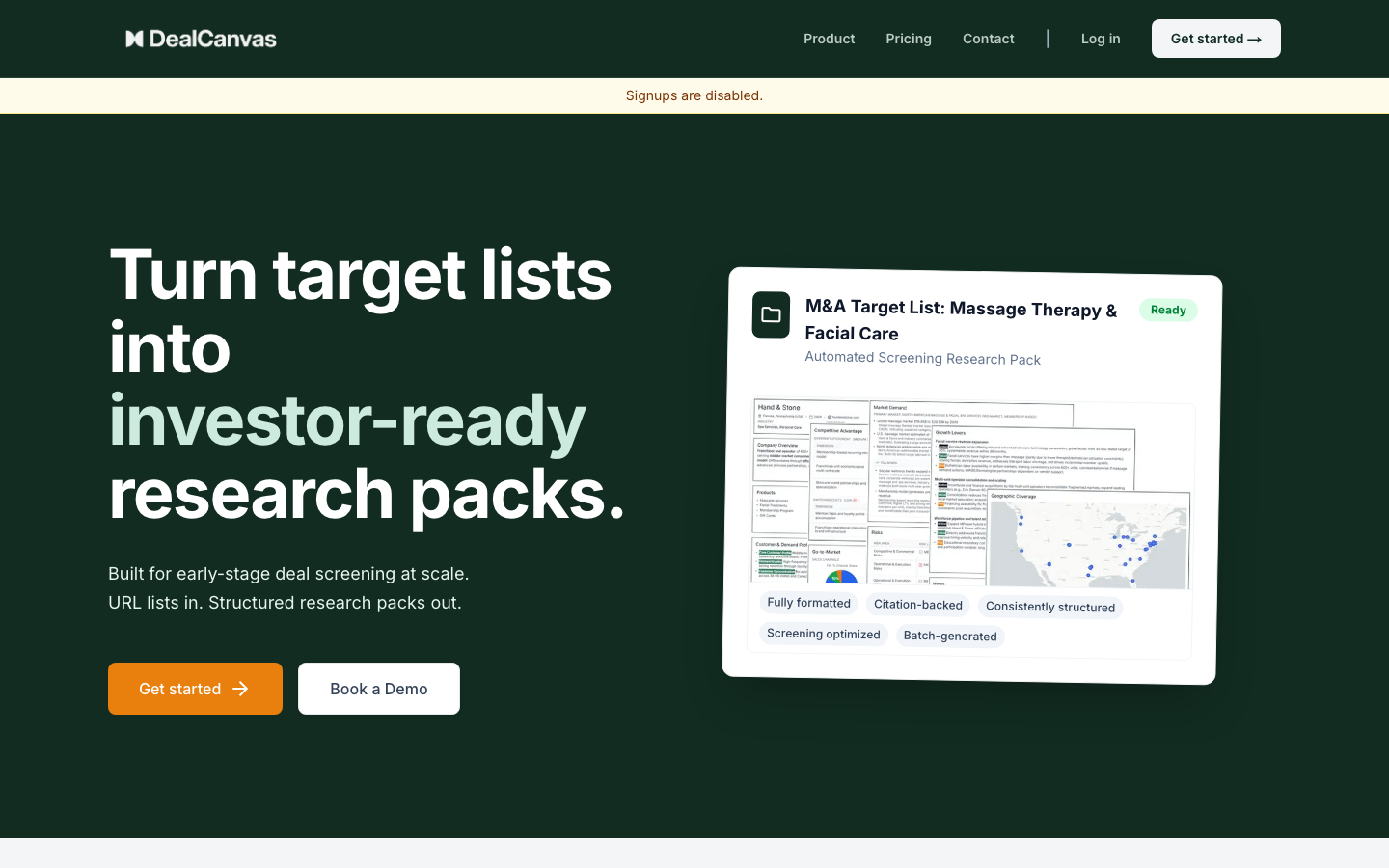 DealCanvas homepage screenshot