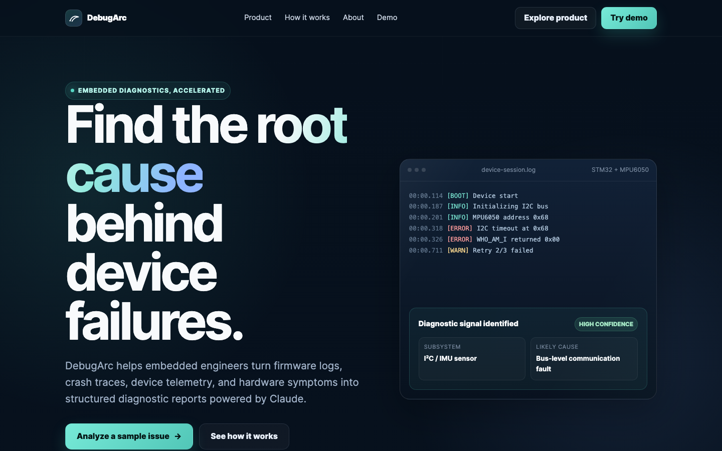 DebugArc homepage screenshot