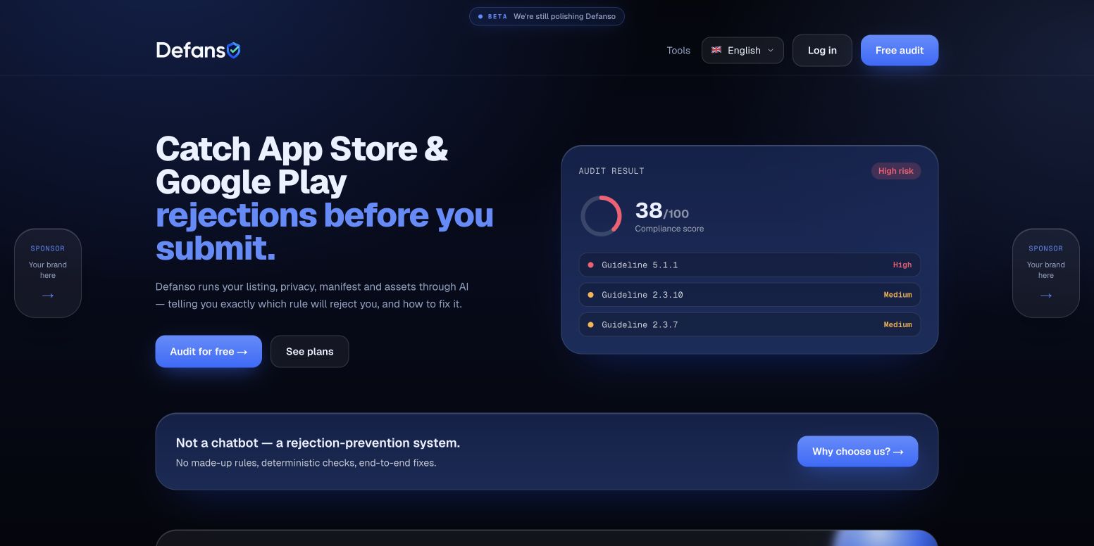 Defanso homepage screenshot