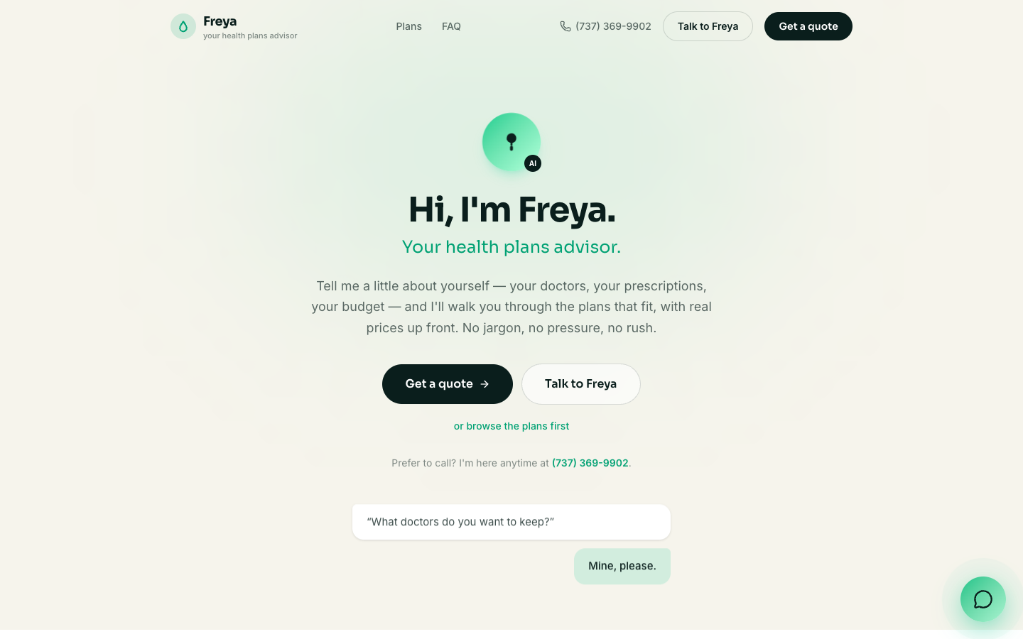 Freya homepage screenshot