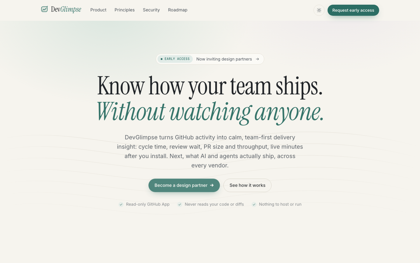 DevGlimpse homepage screenshot