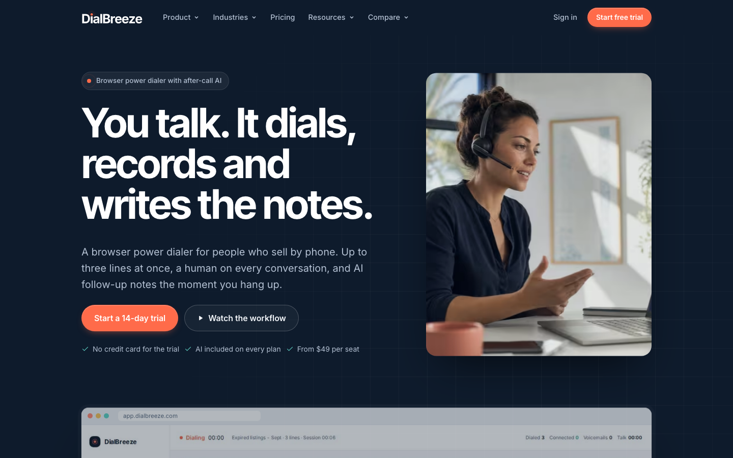DialBreeze homepage screenshot