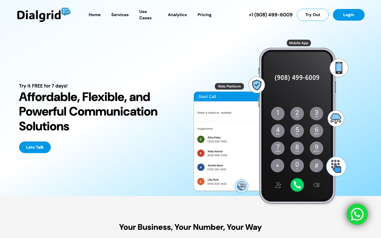 DialGrid homepage screenshot