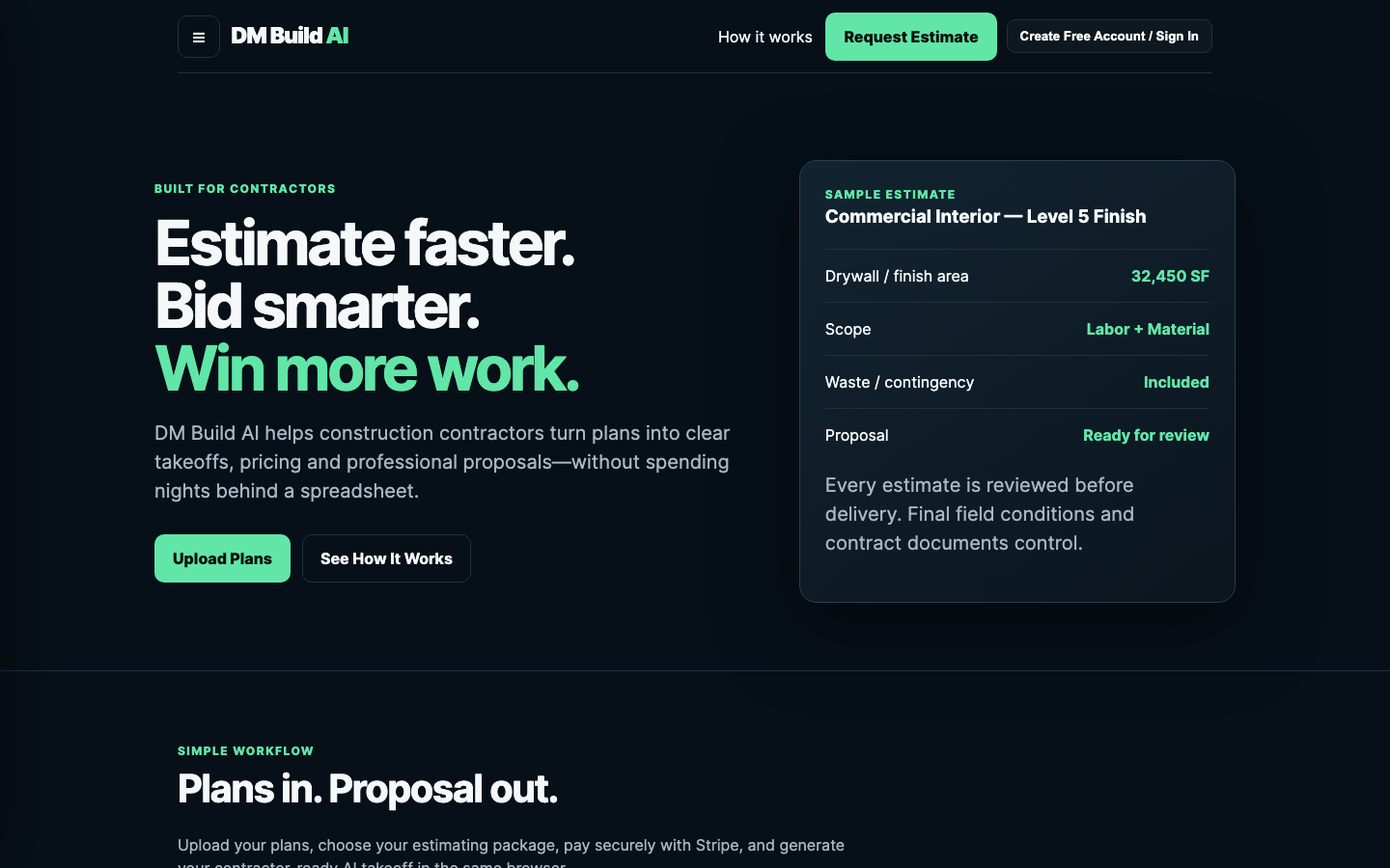 DM Build AI homepage screenshot