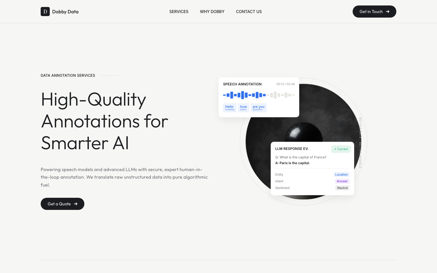Dobby Data homepage screenshot