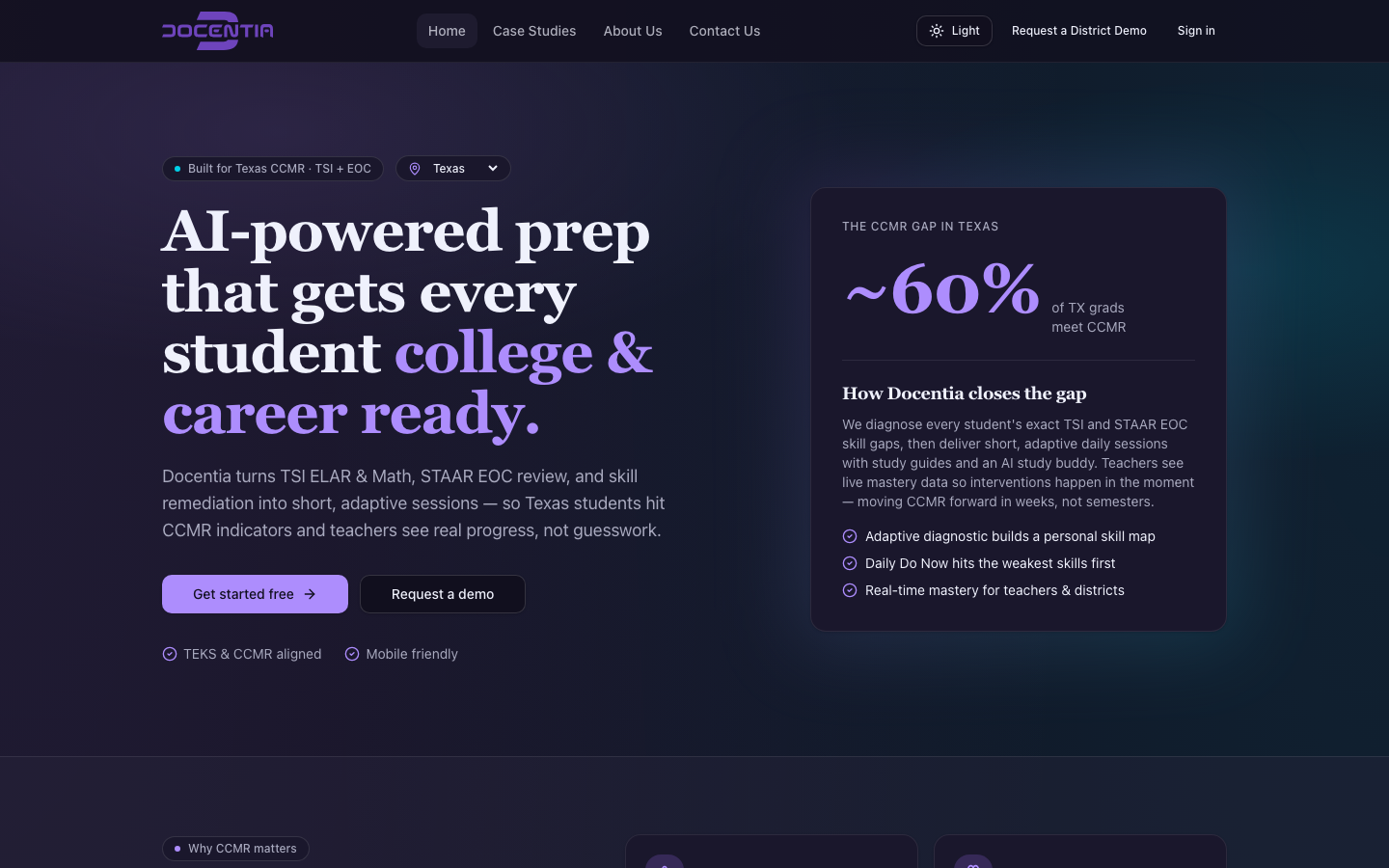 Docentia homepage screenshot