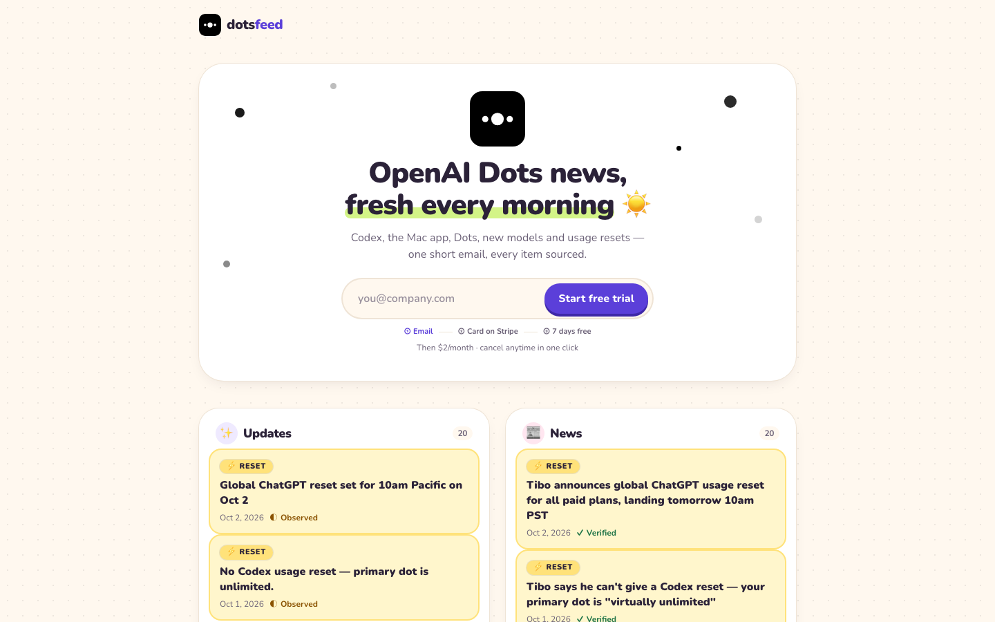 Dotsfeed homepage screenshot