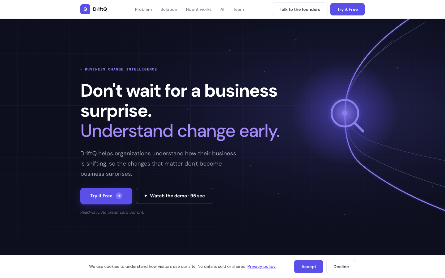 DriftQ homepage screenshot