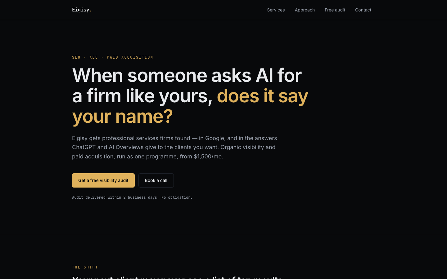 Eigisy homepage screenshot