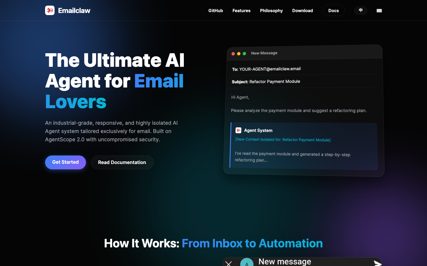 Emailclaw homepage screenshot