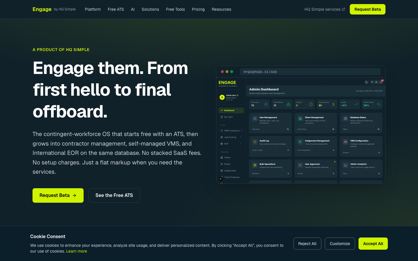 Engage homepage screenshot
