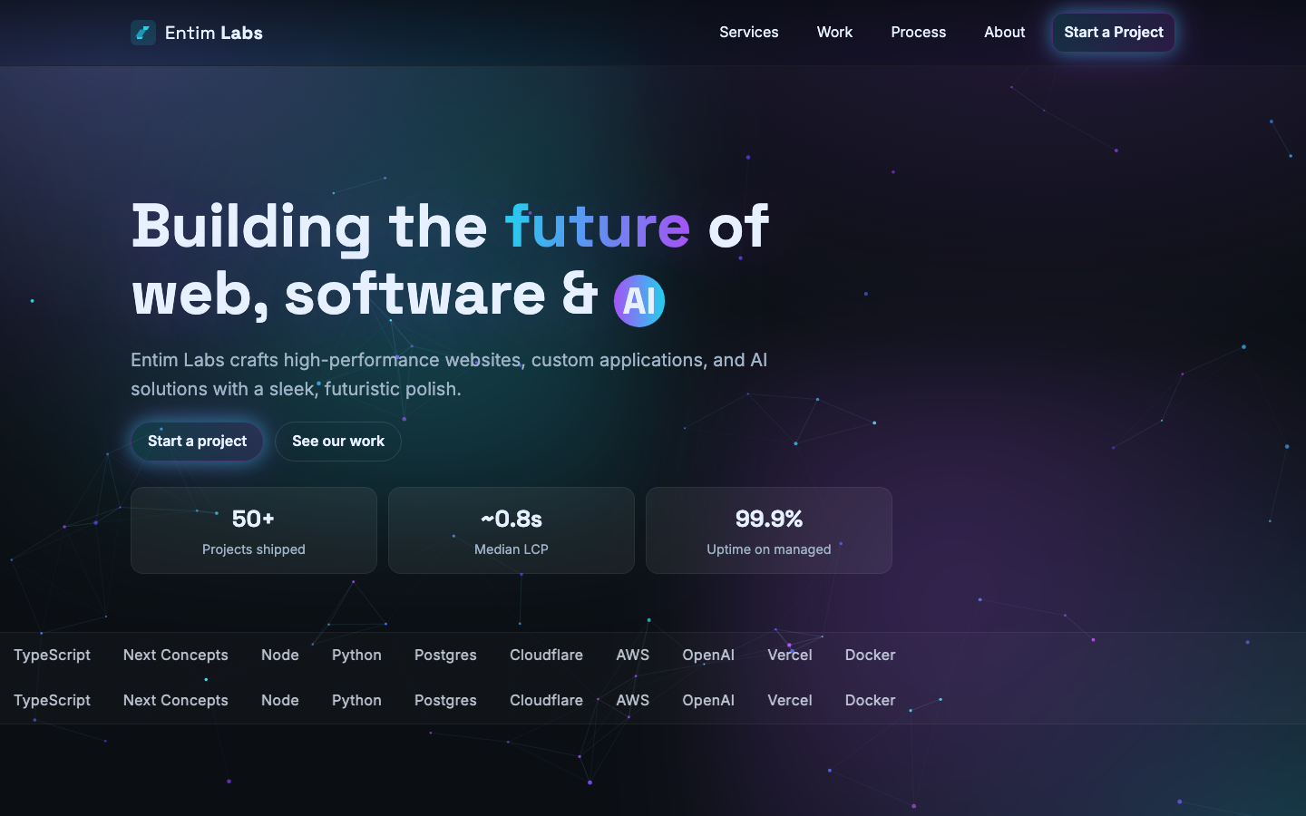 Entim Labs homepage screenshot