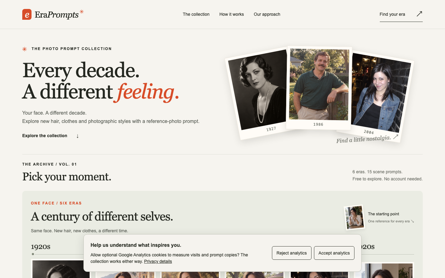 EraPrompts homepage screenshot