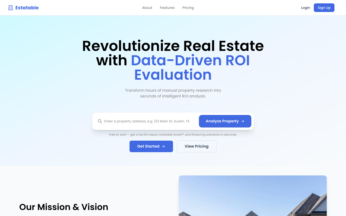 Estatable homepage screenshot