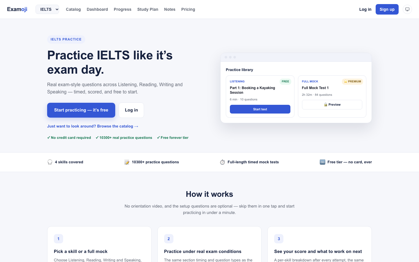 Examoji homepage screenshot