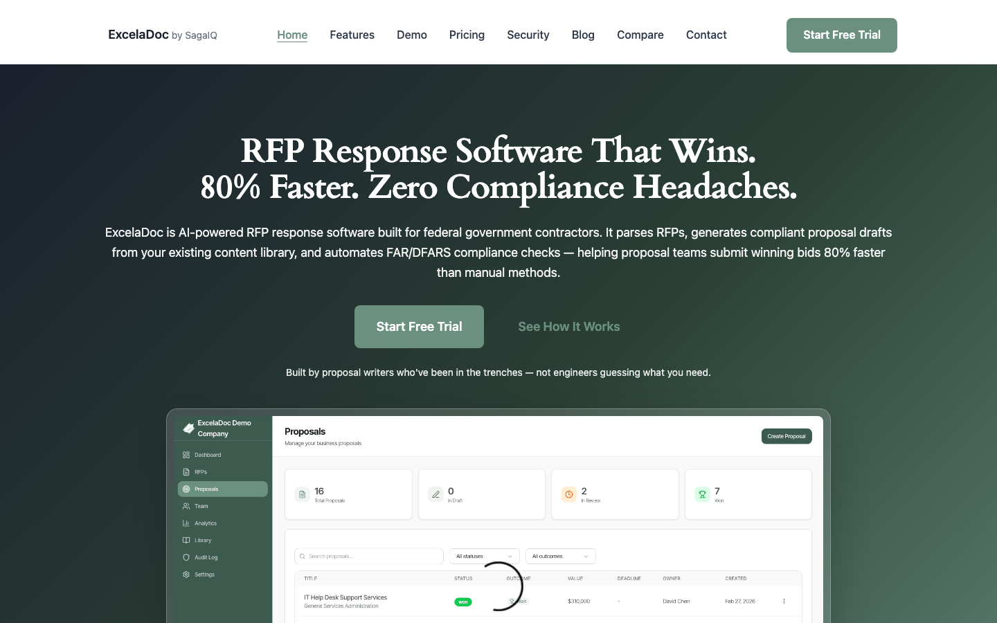 ExcelaDoc homepage screenshot