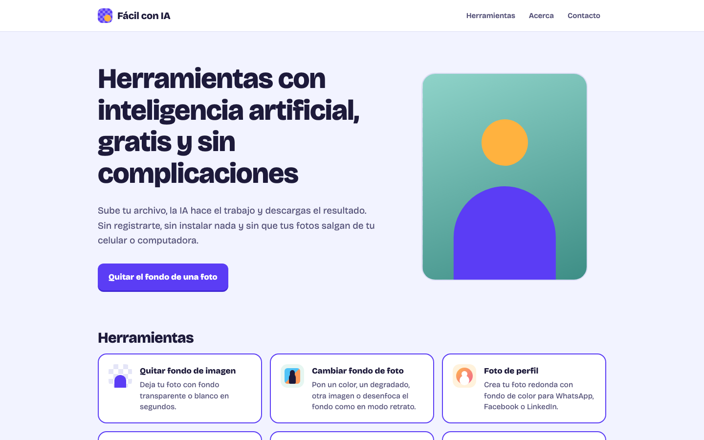 Fácil con IA homepage screenshot