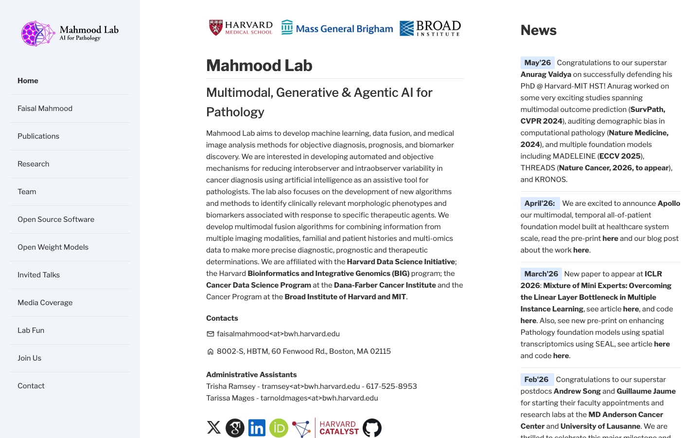 Mahmood Lab homepage screenshot