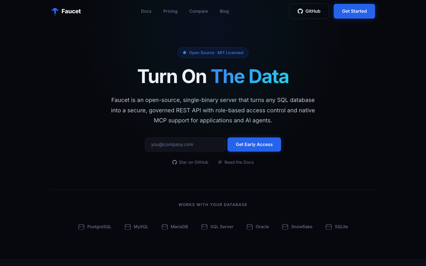 Faucet homepage screenshot
