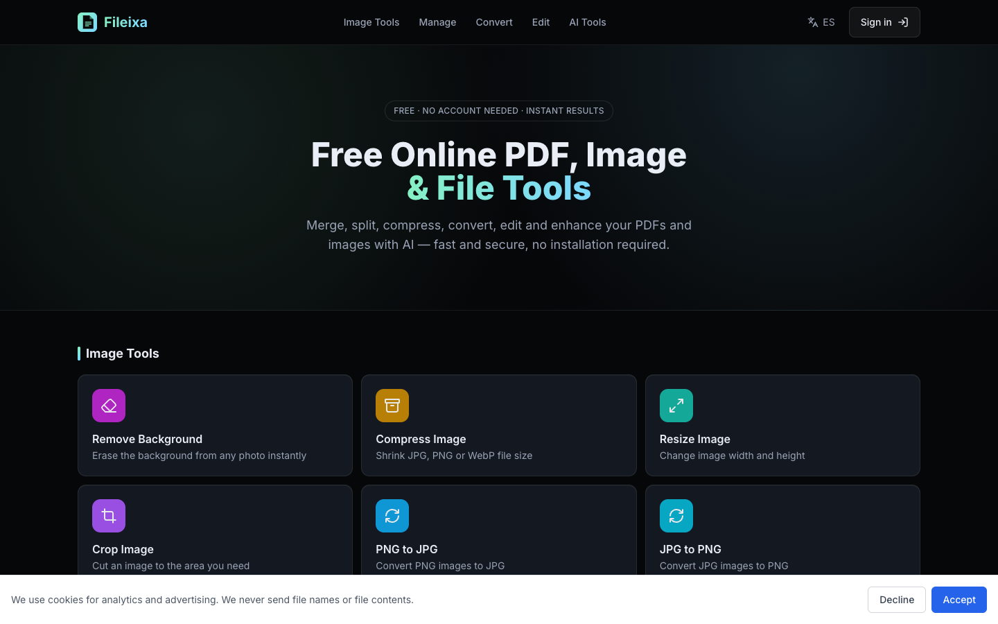Fileixa homepage screenshot